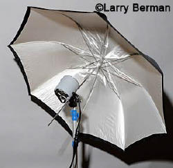strobe bounced into a white umbrella