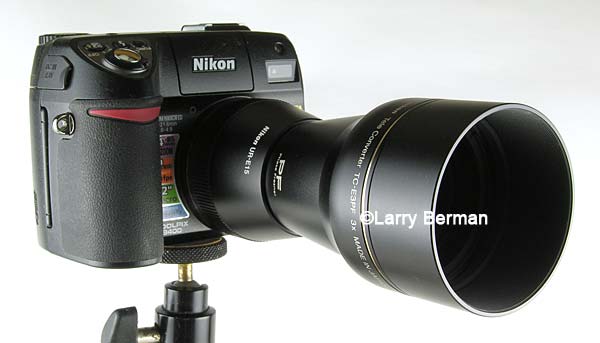 The TC-E3PF telephoto mounted on the CoolPix 8400
