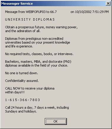 Messenger Service Pop Up